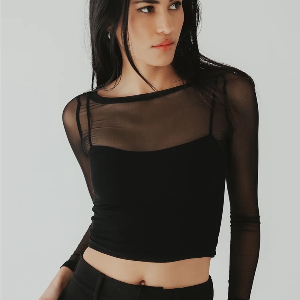 Klassy network black two piece mesh long sleeve brami